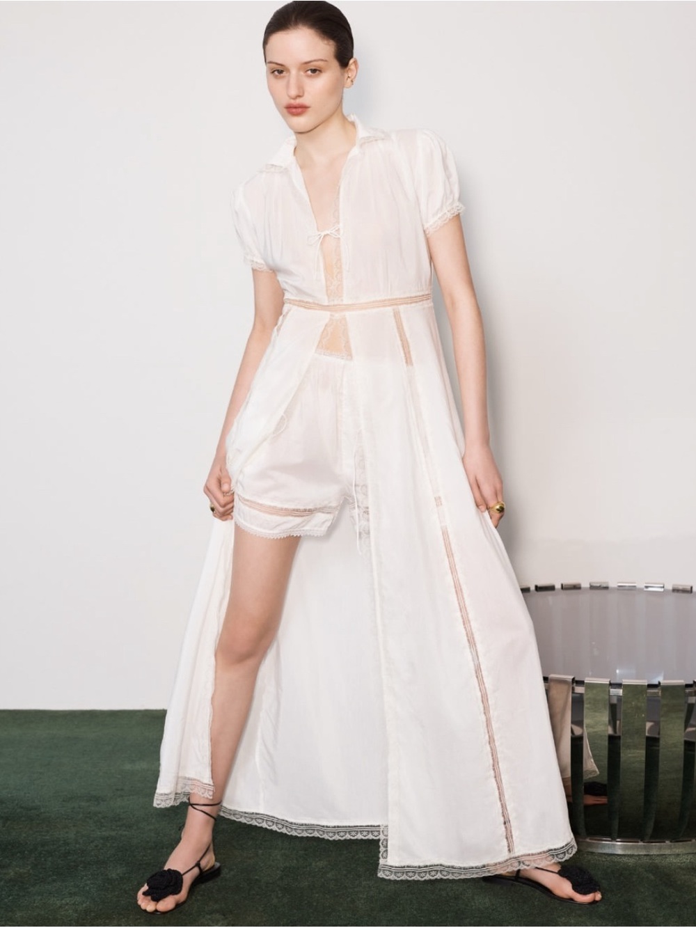 NWT - SWF Sheer White Dress with Lace Trim